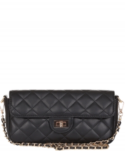 Quilted Twistlock Faux Leather Crossbody Bag 6640 BLACK